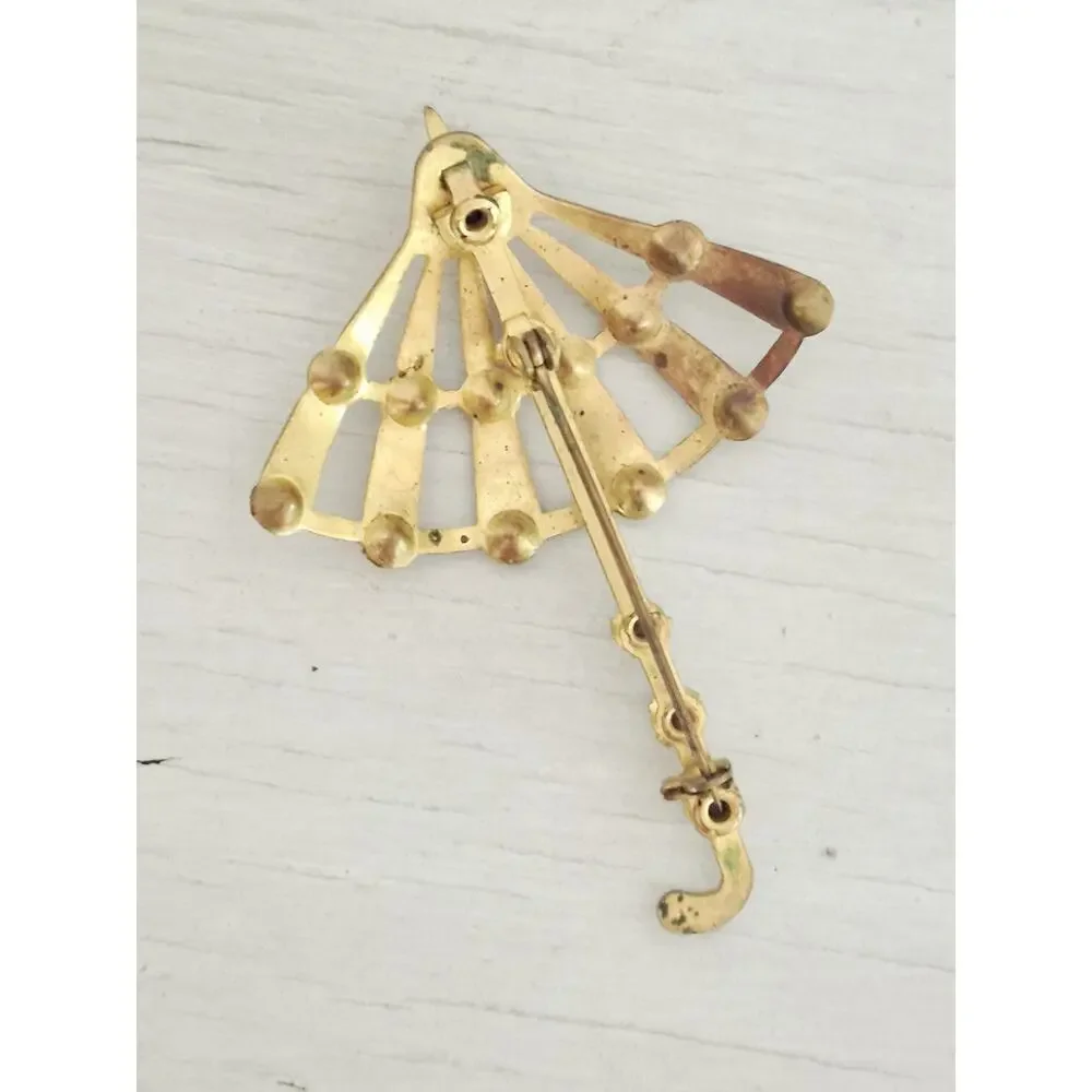Vintage Multicolor Rhinestone Umbrella Brooch